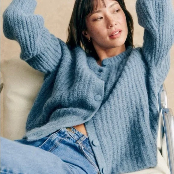 Sezane Emile Cardigan in Summer Blue - Picture 2 of 5